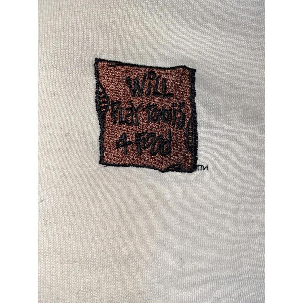 Vintage Will Play Tennis For Food Polo Shirt Mens Large Beige Made In USA Rare *